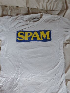 SPAM White Logo Graphic Tee - Classic Brand Shirt